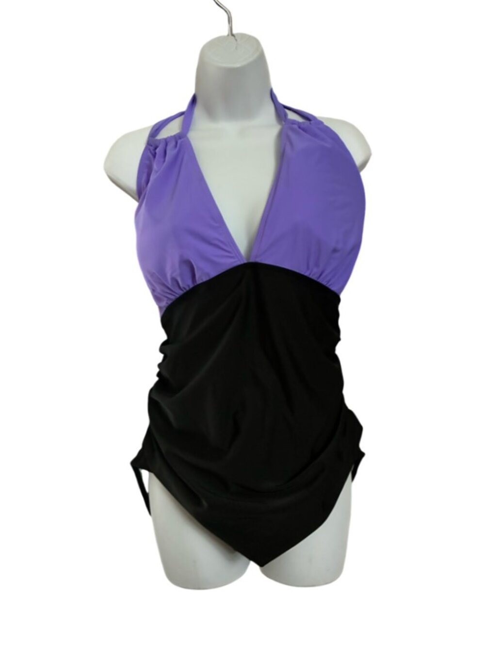 Sz.2X*SHEIN*NWOT*Black/Purple 1-Piece Swimsuit--Padded, Halter-Style